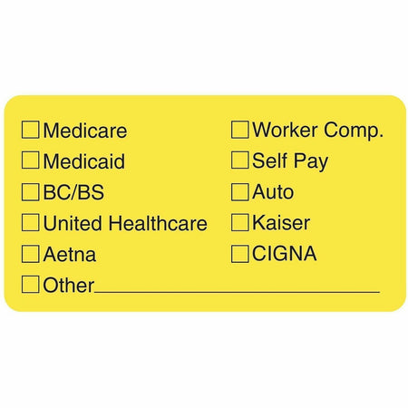 Tabbies Medical Office Insurance Check Labels - 1 3/4" Width x 3 1/4" Length - Yellow - 250 / Roll
