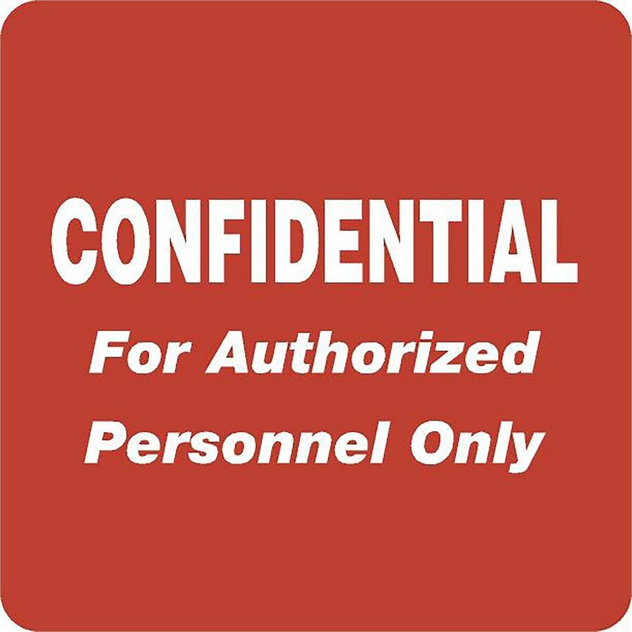 Tabbies Confidential Authorized Personnel Only Label - 2" Width x 2" Length - Rectangle - Red - 500 / Roll - 500 / Roll