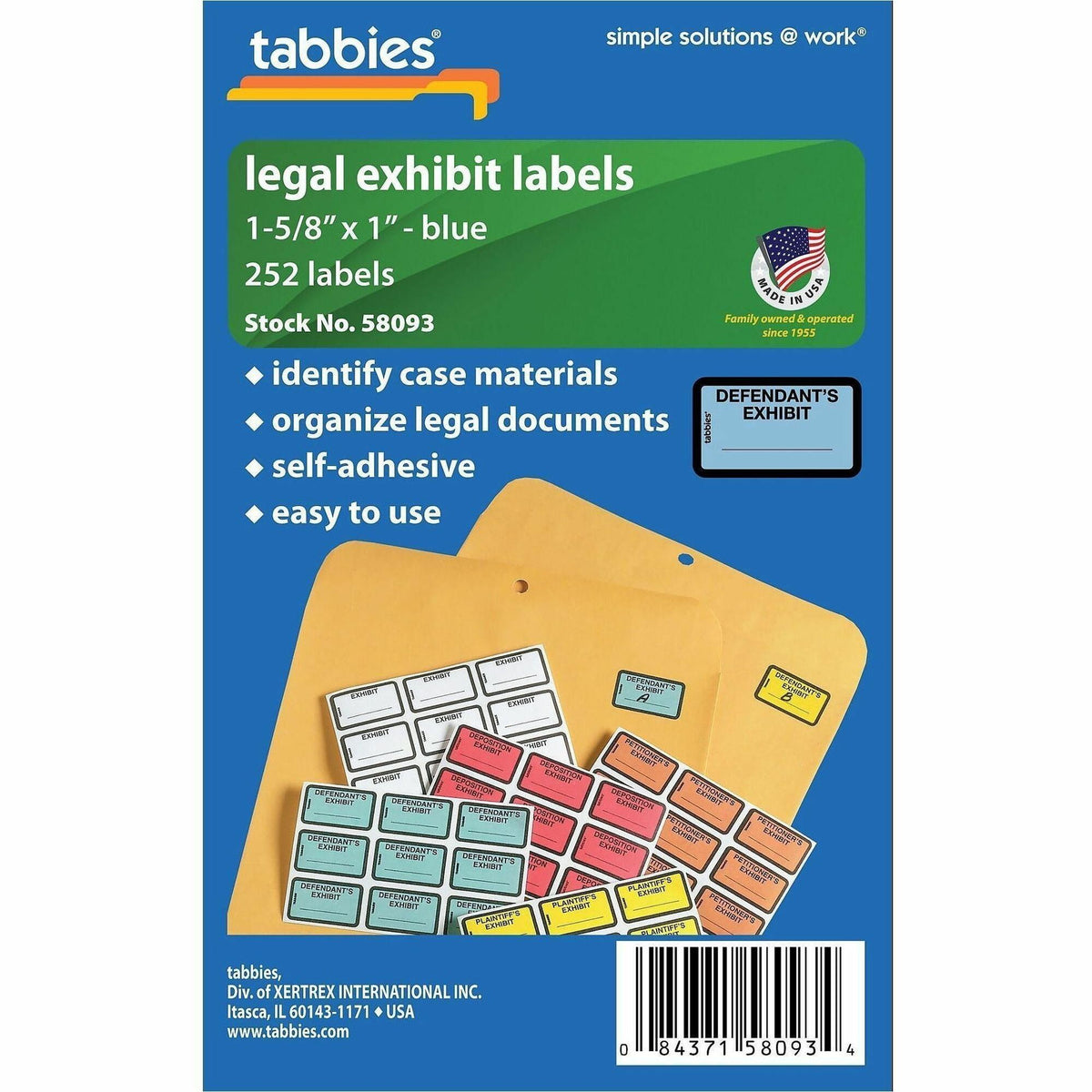 Tabbies Defendant's Exhibit Legal File Labels - 1 5/8" Width x 1" Length - Blue - 252 / Pack