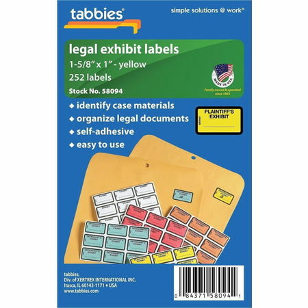 Tabbies Plaintiff's Exhibit Legal File Labels - 1 5/8" Width x 1" Length - Yellow - 252 / Pack