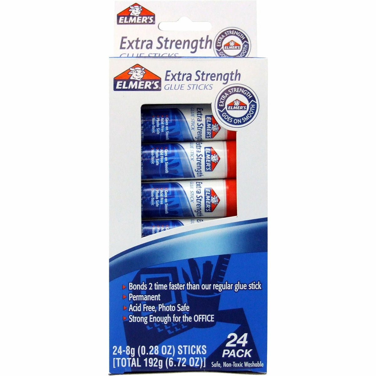 Elmer's Extra Strength Permanent Glue Stick - 0.28 oz - White - 24 / Pack