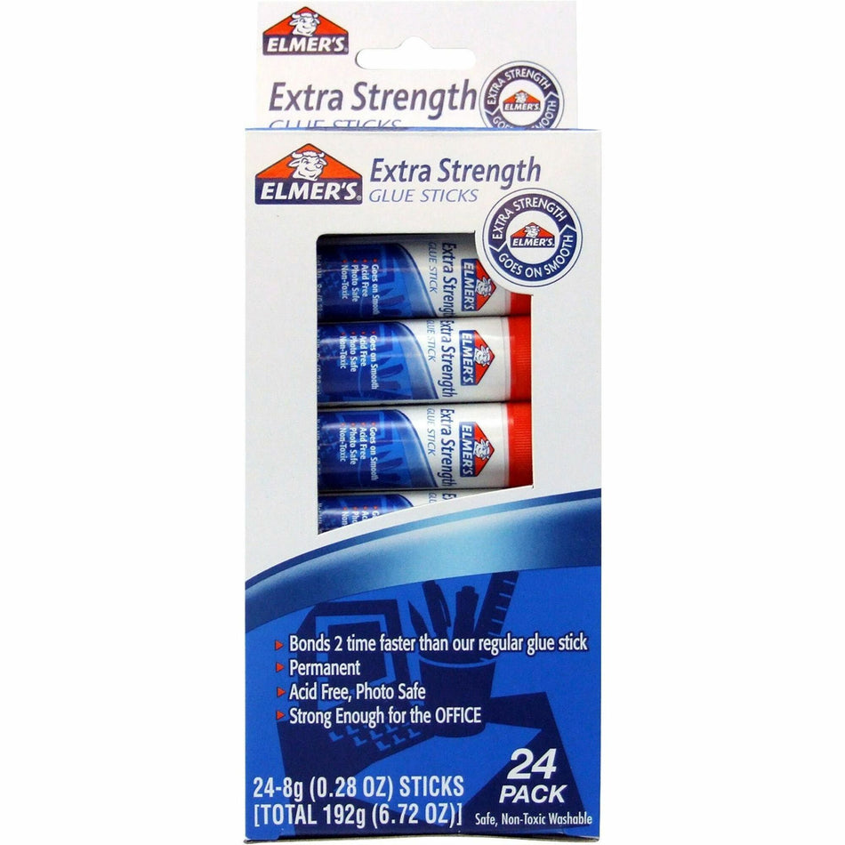 Elmer's Extra Strength Permanent Glue Stick - 0.28 oz - White - 24 / Pack