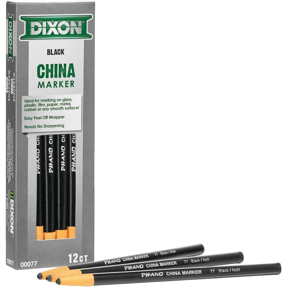 Dixon Industrial Phano Nontoxic China Markers - Black Lead - Black Barrel - 1 Each