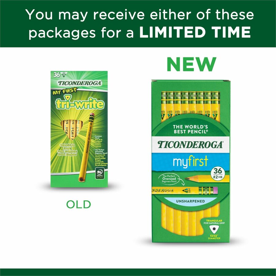 Ticonderoga My First Tri-Write No. 2 Pencils - #2 - Yellow Barrel - 36 / Box