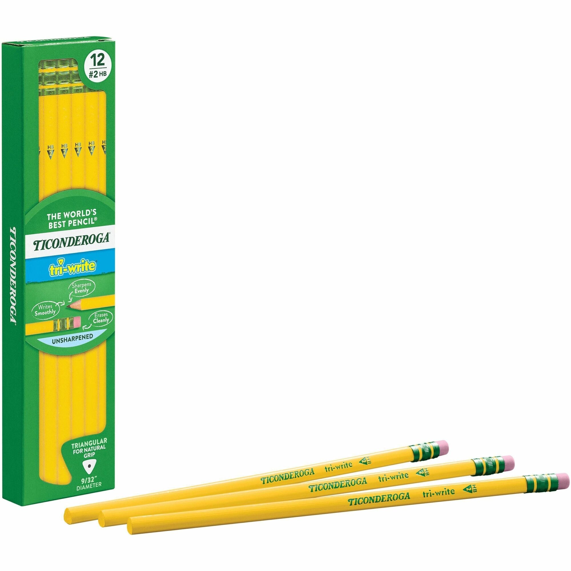 Ticonderoga Tri-Write Wooden Pencils - Black Lead - 2HB - Yellow Barrel - 12 / Box