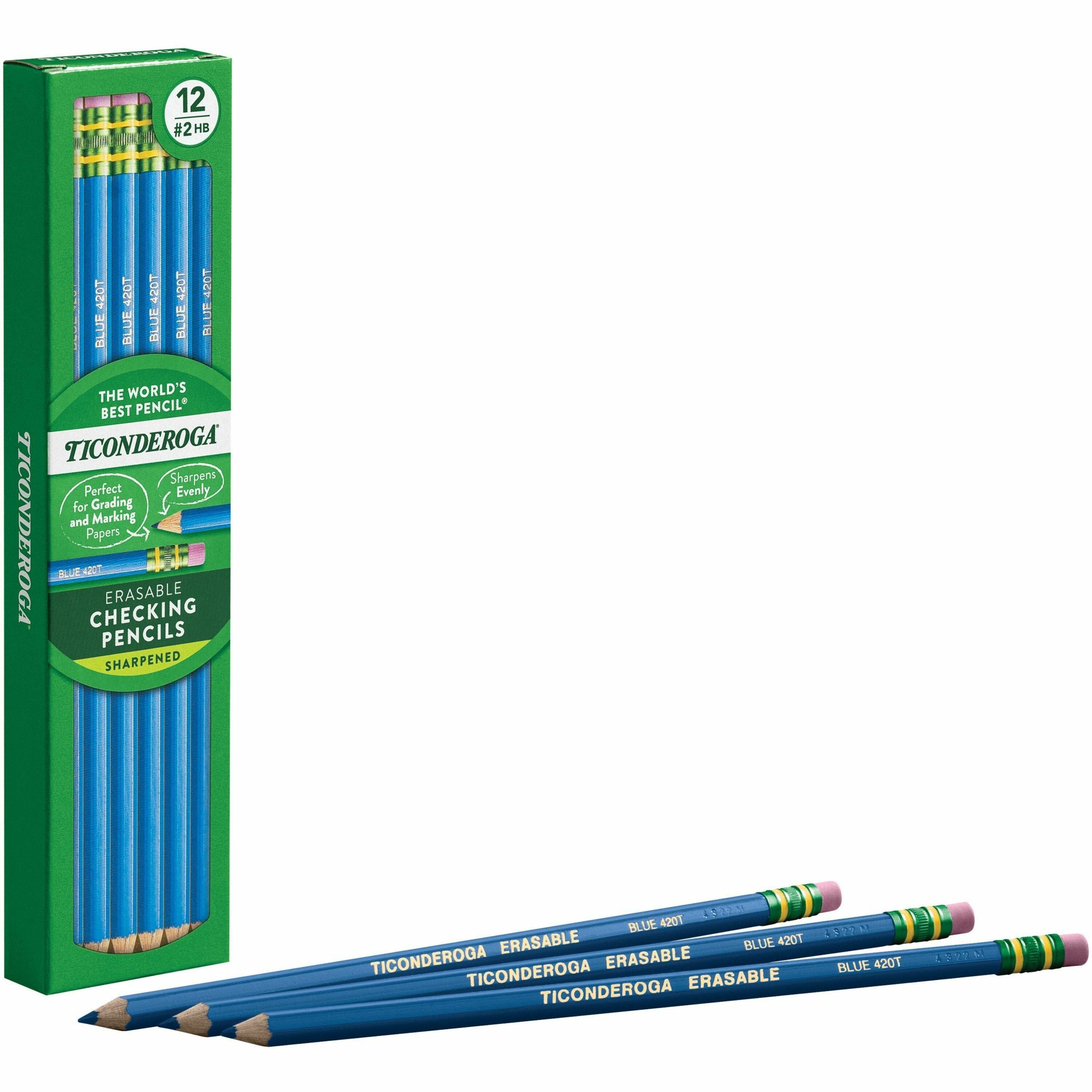 Ticonderoga Pre-Sharpened Erasable Checking Pencils - Blue Lead - HB - 1 Dozen