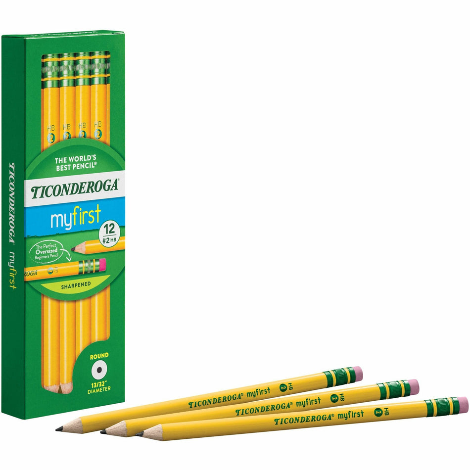 Ticonderoga My First Pre-Sharpened No. 2 Pencils with Erasers - #2 - Yellow Barrel - 1 Dozen
