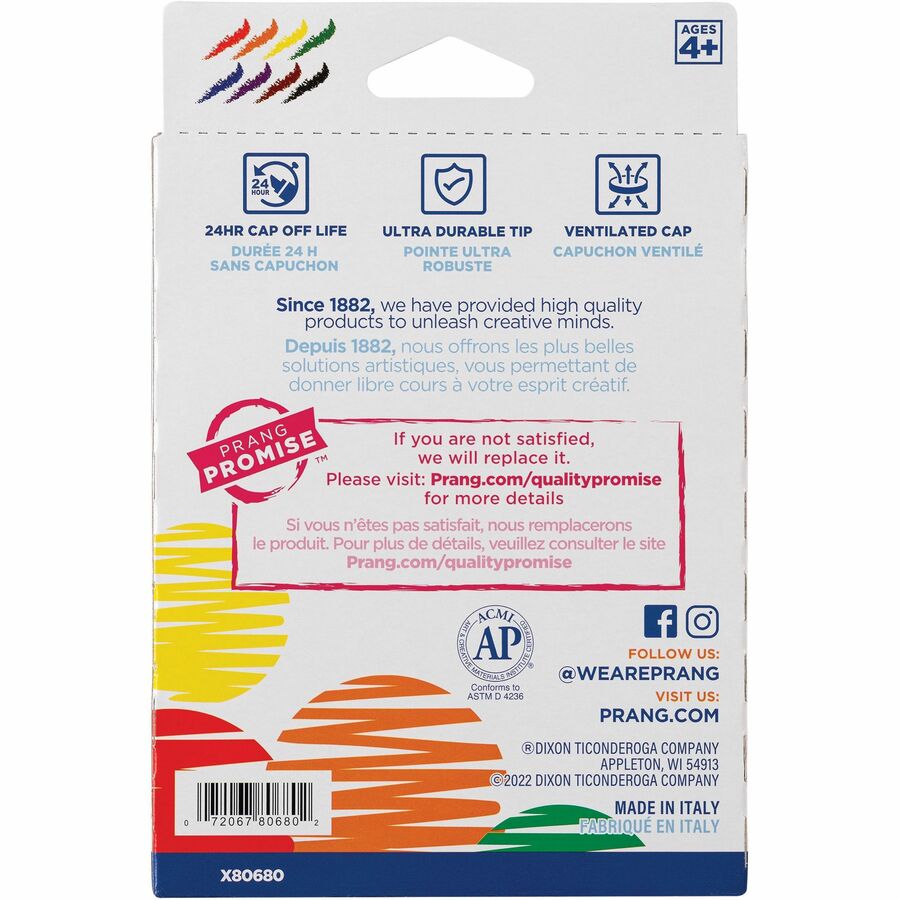 Prang Bullet Tip Washable Master Pack Art Markers - Broad Bullet Marker Point - Washable - Assorted Ink - White Barrel - 8 / Set