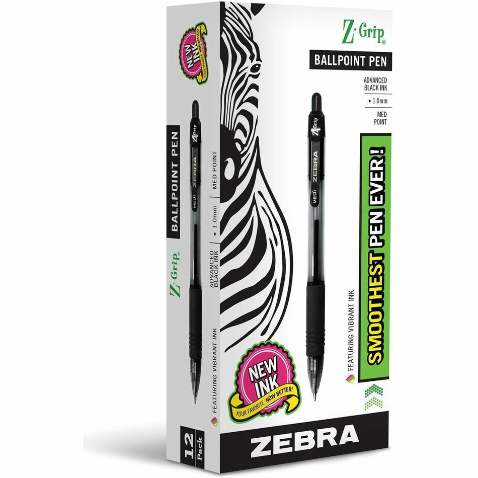 Zebra Z-Grip Retractable Ballpoint Pens - 1 mm Medium Pen Point - Retractable - Black Ink - Black Barrel - 1 Each