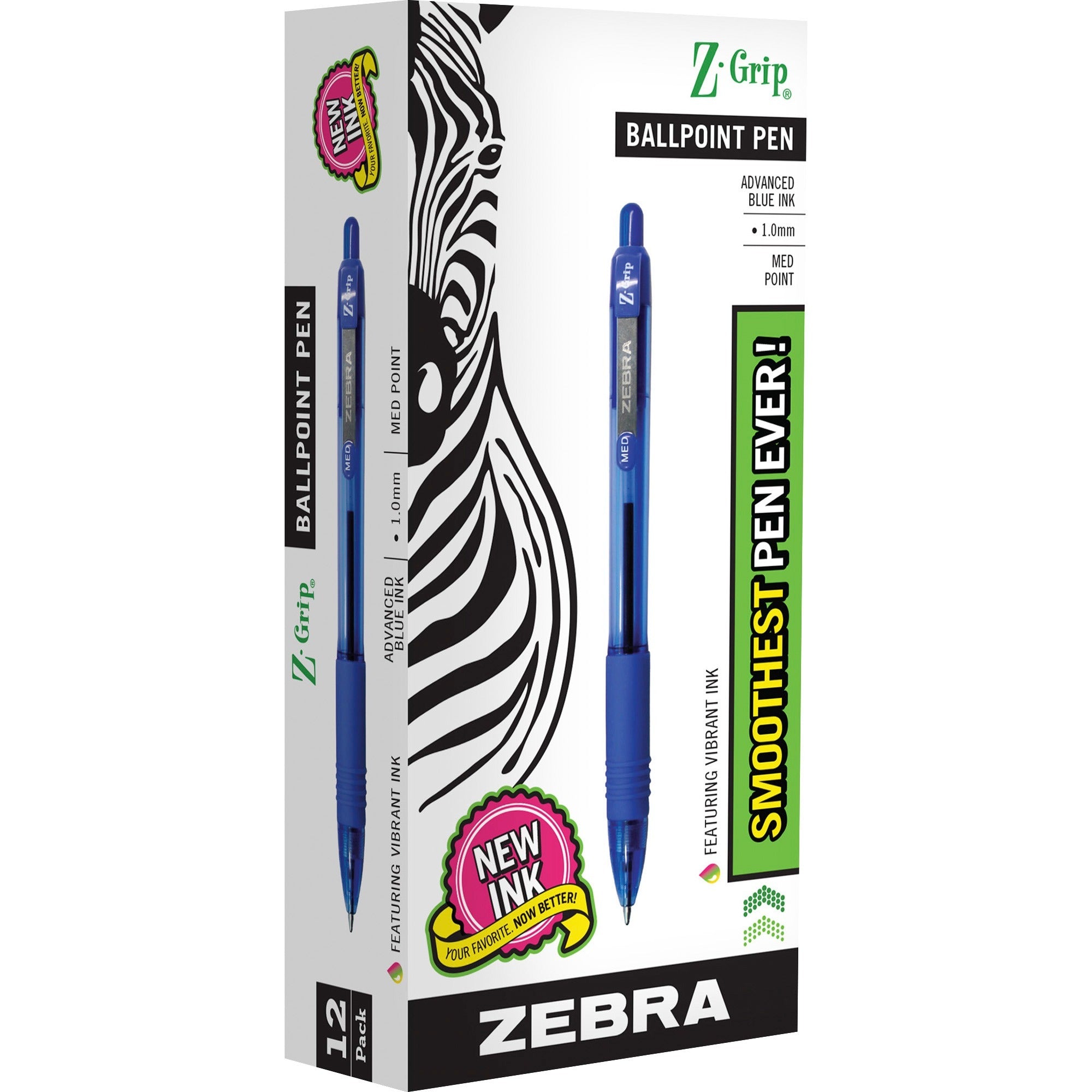 Zebra Z-Grip Retractable Ballpoint Pens - 1 mm Medium Pen Point - Retractable - Blue Ink - Clear, Blue Barrel - Nickel Tip - 1 Each