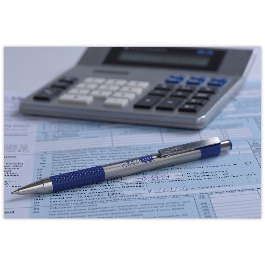 Zebra F-301 Retractable Ballpoint Pen - 0.7 mm Fine Pen Point - Refillable - Retractable - Blue Ink - Stainless Steel Stainless Steel Barrel - 1 Each