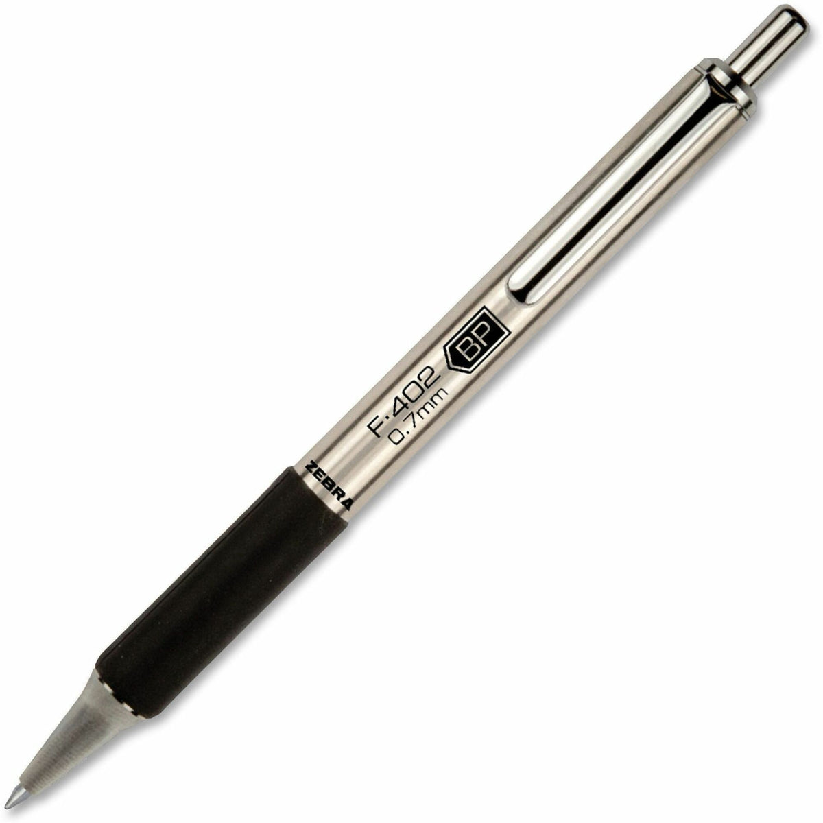 Zebra Pen STEEL 4 Series F-402 Retractable Ballpoint Pen - 0.7 mm Fine Pen Point - Refillable - Retractable - Black Ink - Stainless Steel Barrel - 1 Each