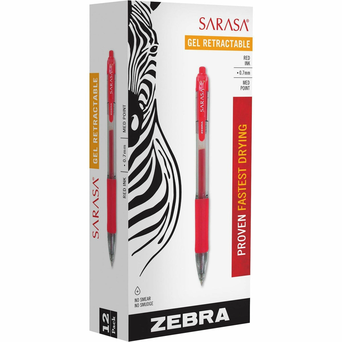 Zebra SARASA dry X20 Retractable Gel Pen - 0.7 mm Medium Pen Point - Refillable - Retractable - Red Ink - Pigment-based - Translucent Barrel - 1 Dozen