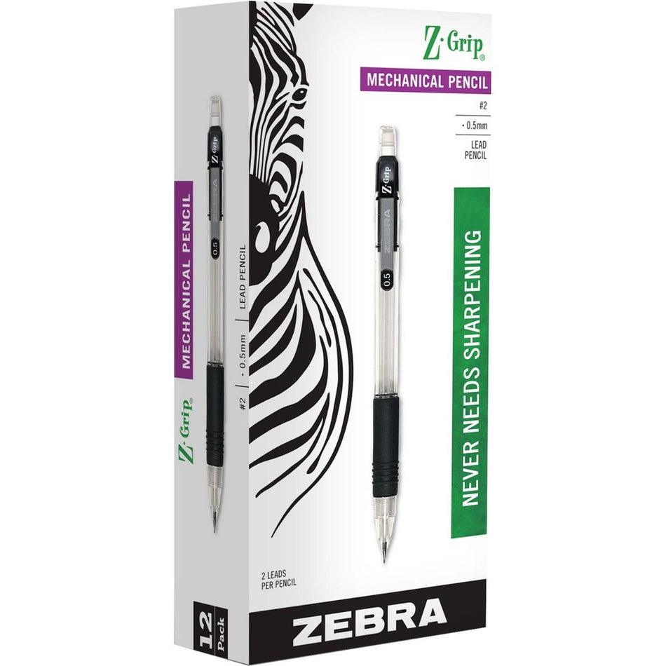 Zebra Z-Grip Mechanical Pencil - 0.5 mm Black Lead - Refillable - Clear Barrel - 1 Dozen