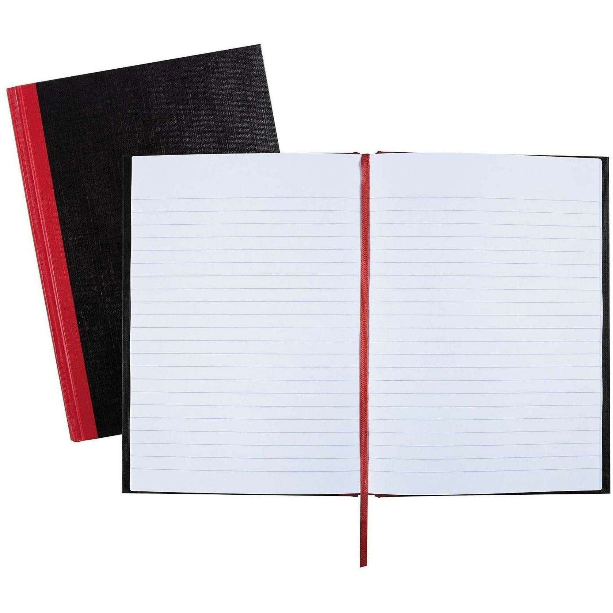 Black n' Red Casebound Ruled Notebooks - A5 - 96 Sheets - Sewn - 24 lb Basis Weight - A5 - 5 5/8" x 8 1/4" Sheet Size - White Paper - Red Binding - Black Cover - Ribbon Marker, Hard Cover - 1 Each