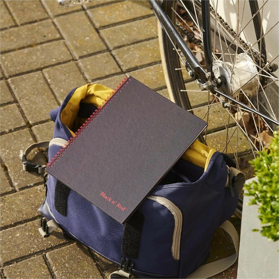 Black n' Red Hardcover Business Notebook - 70 Sheets - Double Wire Spiral - 24 lb Basis Weight - Letter - 8 1/2" x 11" Sheet Size - White Paper - Red Binding - Black Cover - Perforated, Laminated, Wipe-clean Cover, Hard Cover - 1 Each