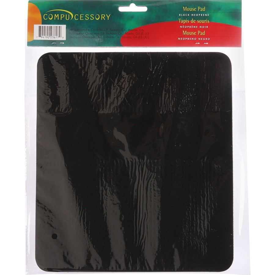 Compucessory Smooth Cloth Nonskid Mouse Pads - 9.50" Width x 8.50" Depth - Black - Rubber, Cloth - 1 Each