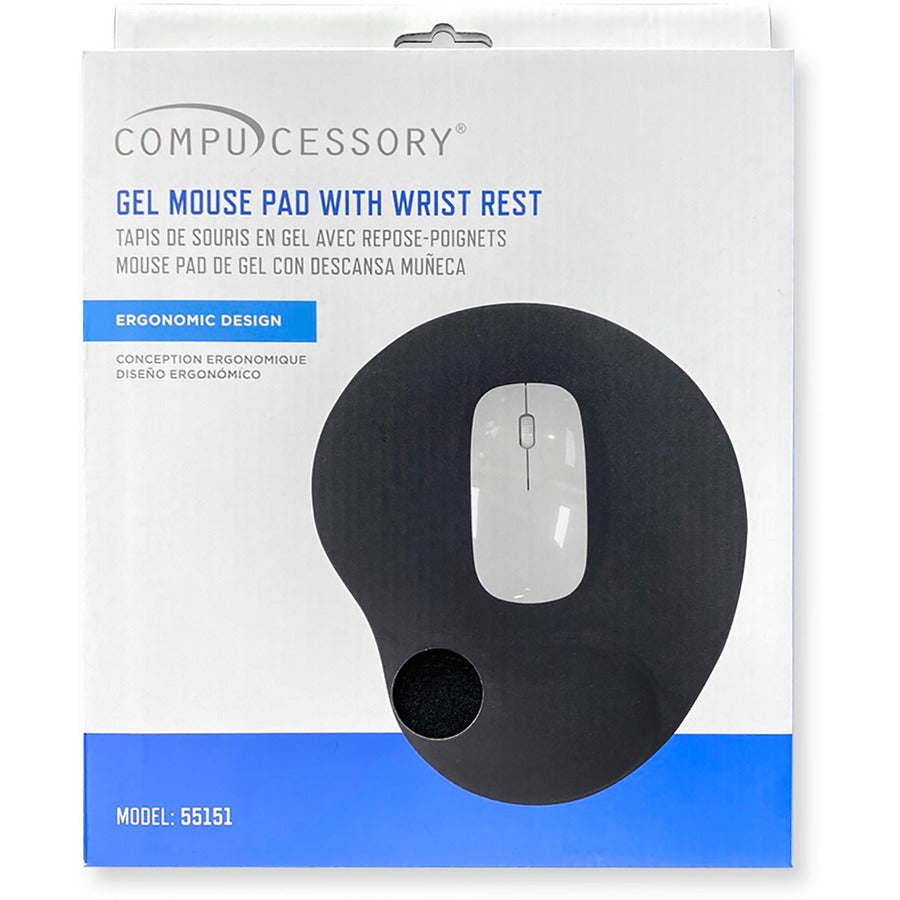 Compucessory Gel Mouse Pads - 9" Height x 10" Width x 1" Depth - Black - Gel - 1 Each