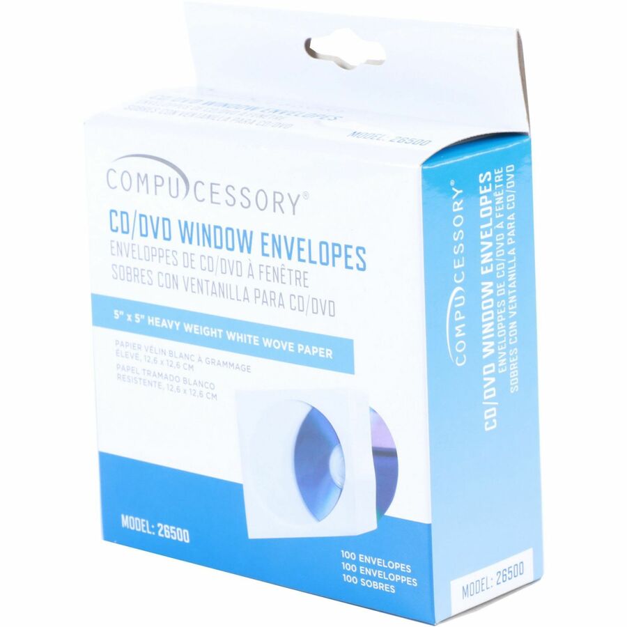 Compucessory CD/DVD White Window Envelopes - CD/DVD - 5" Width x 5" Length - White - 100 / Box