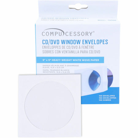 Compucessory CD/DVD White Window Envelopes - CD/DVD - 5" Width x 5" Length - White - 100 / Box