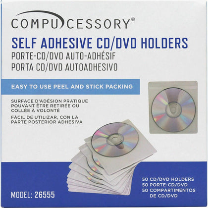Compucessory CD/DVD Holders: Self-Adhesive Poly White 50-Pack - Electronic Accessories