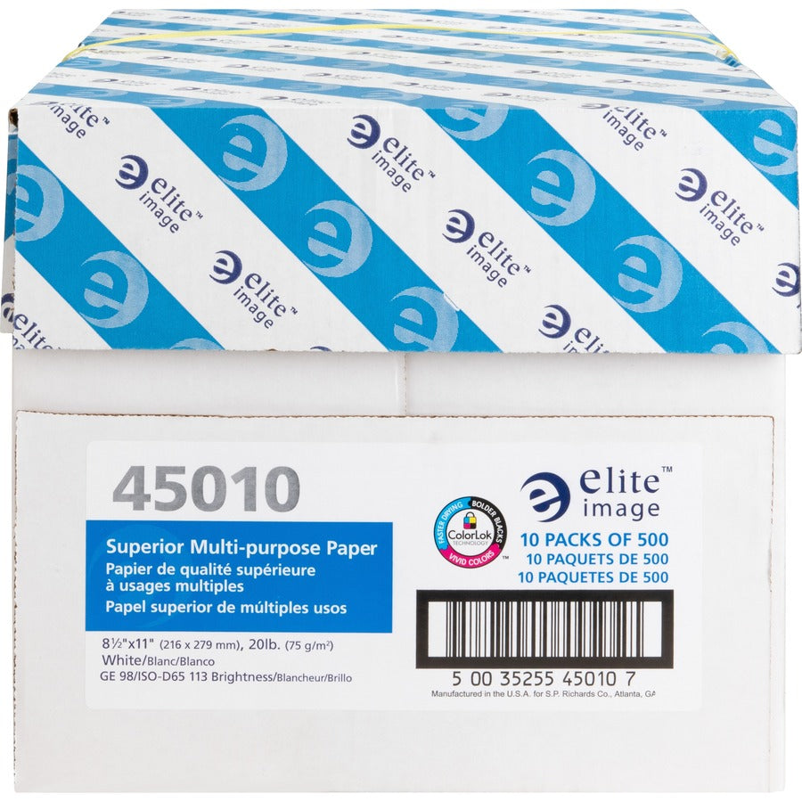 Elite Image Multipurpose Paper - White - 98 Brightness - Letter - 8 1/2" x 11" - 20 lb Basis Weight - Sustainable Forestry Initiative (SFI) - Bright White - 500/Pack - 10 / Carton