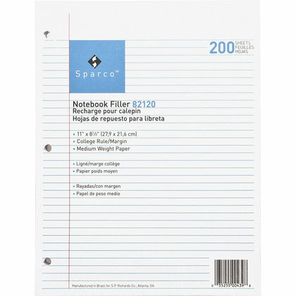 Sparco Filler Paper: Letter Size Ruled with Red Margin - Paper