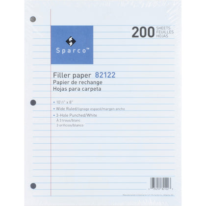 Sparco Filler Paper: 200 Sheets Wide Ruled with Red Margin - Paper