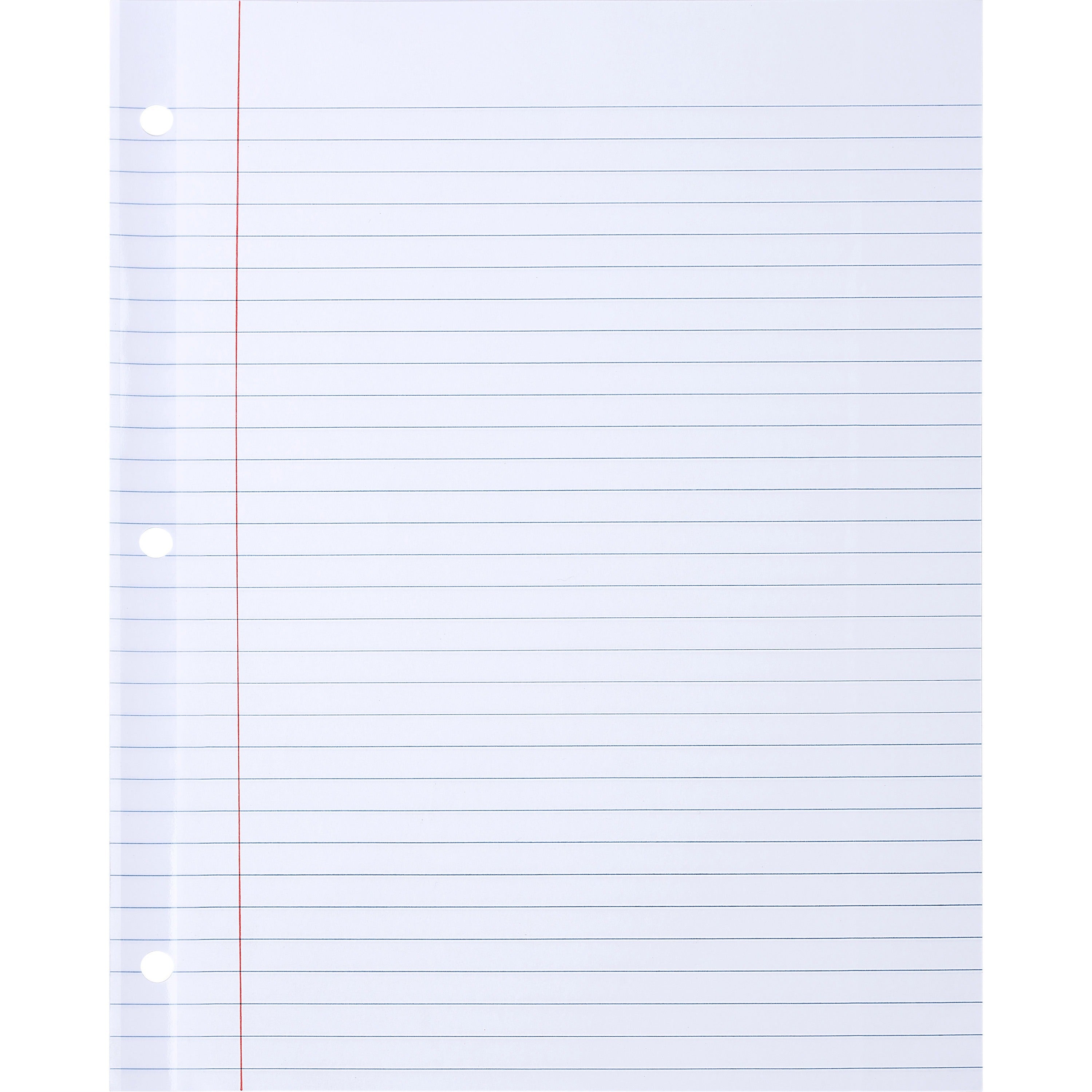 Sparco Ruled Filler Paper - 100 Sheets - Wide Ruled Front Ruling - Ruled Red Margin - 20 lb Basis Weight - Letter - 8 1/2" x 11" Sheet Size - White Paper - Subject, Reinforced Edges - Recycled - 100 / Pack