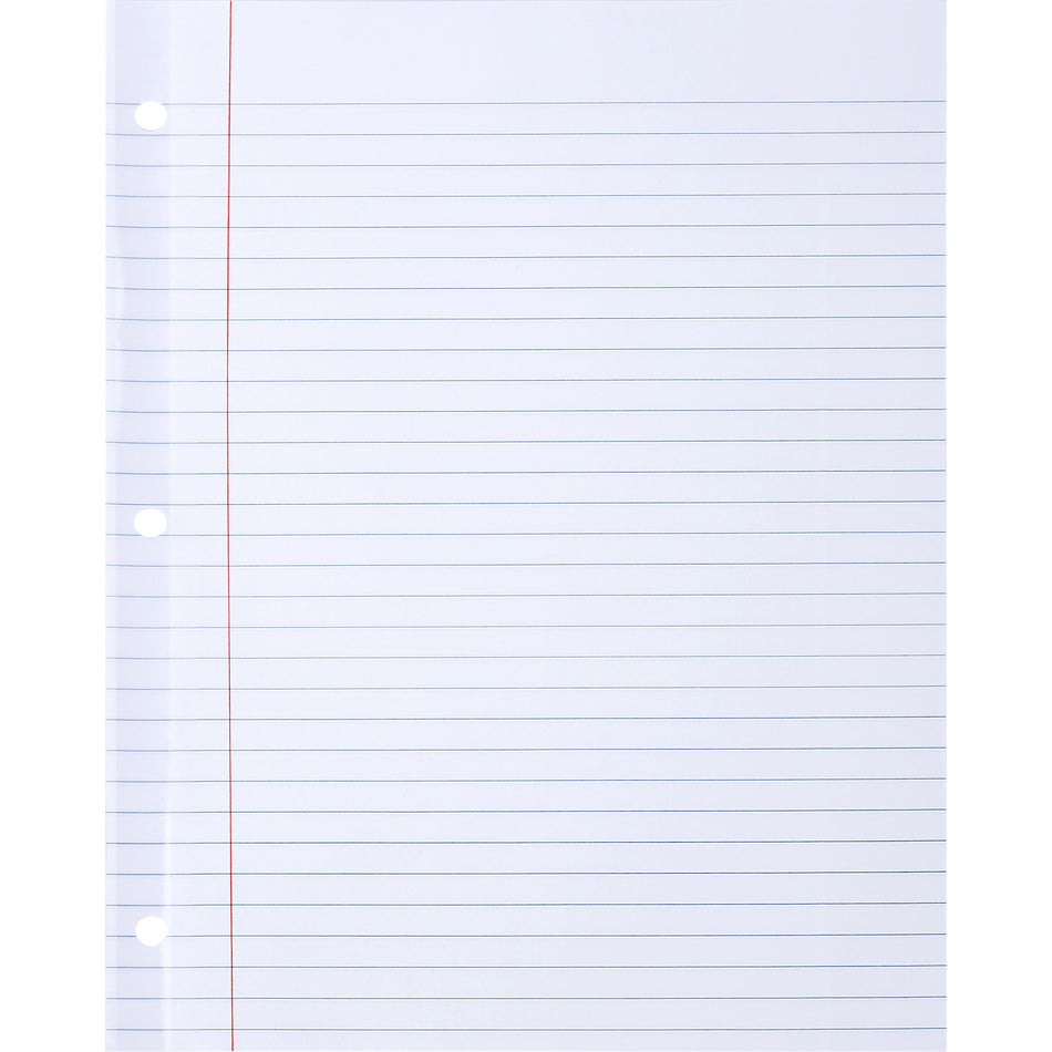 Sparco Ruled Filler Paper - 100 Sheets - Wide Ruled Front Ruling - Ruled Red Margin - 20 lb Basis Weight - Letter - 8 1/2" x 11" Sheet Size - White Paper - Subject, Reinforced Edges - Recycled - 100 / Pack