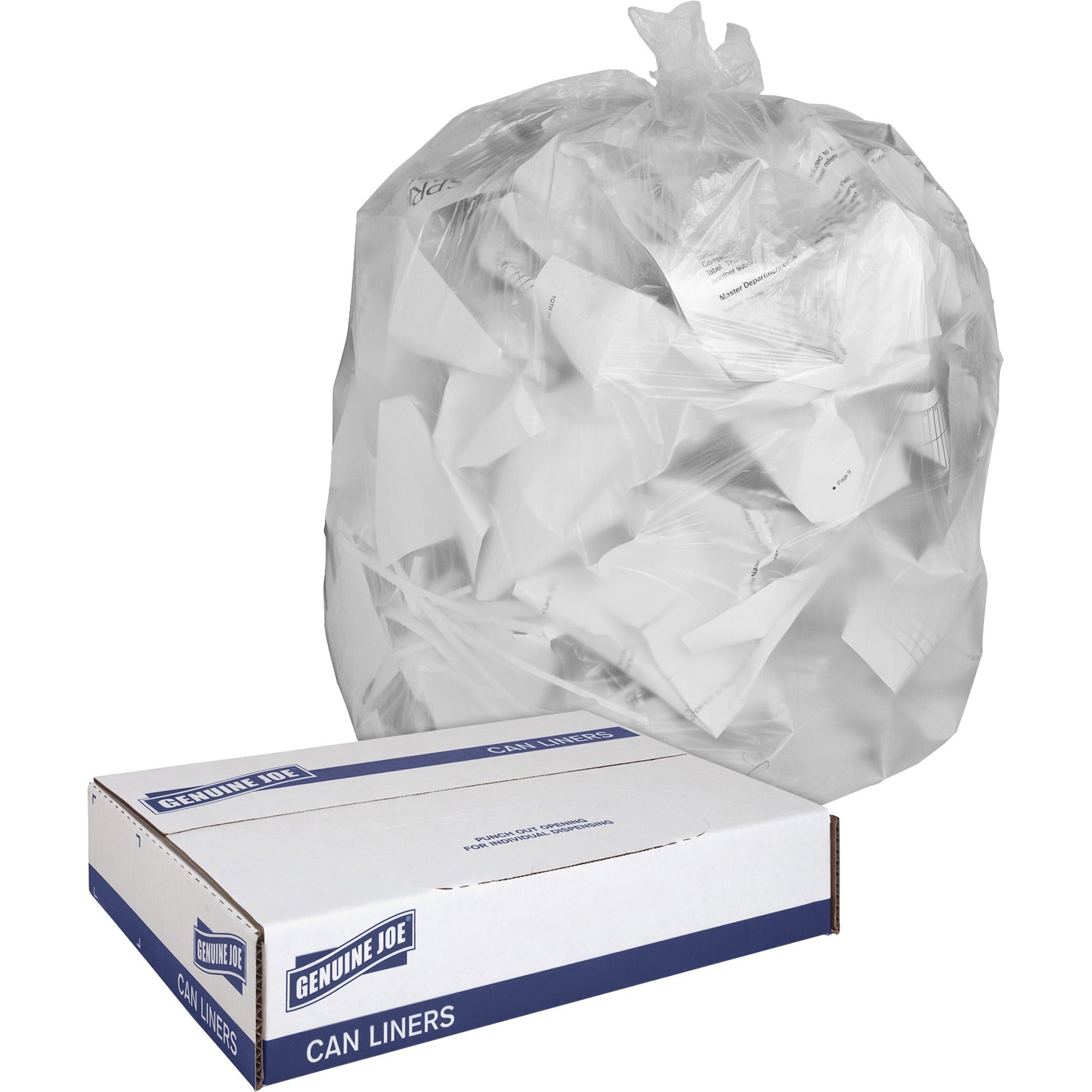 Genuine Joe Clear Trash Can Liners - Medium Size - 30 gal Capacity - Bags &