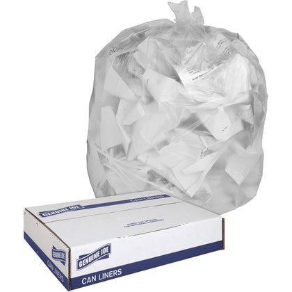 Genuine Joe Clear Trash Can Liners - Medium Size - 30 gal Capacity - Bags &