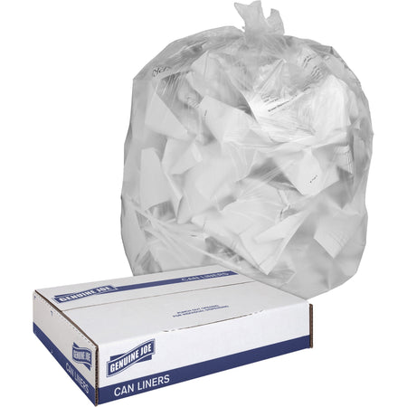 Genuine Joe Clear Trash Can Liners - Medium Size - 30 gal Capacity - Bags &