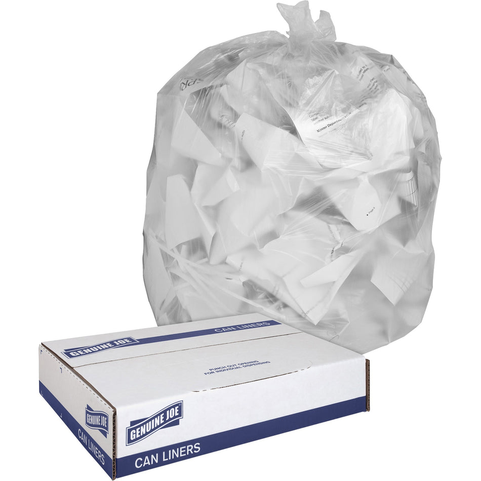 Genuine Joe Clear Trash Can Liners - Medium Size - 30 gal Capacity - 36" Length x 30" Width x 0.60 mil (15 Micron) Thickness - Low Density - Clear - 250/Box - 1 / Carton