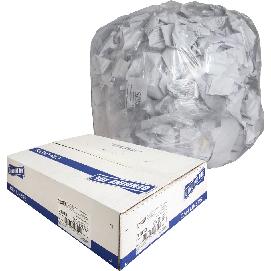 Genuine Joe Clear Trash Can Liners - Medium Size - 33 gal Capacity - 39" Length x 33" Width x 0.60 mil (15 Micron) Thickness - Low Density - Clear - 250/Box - 1 / Carton