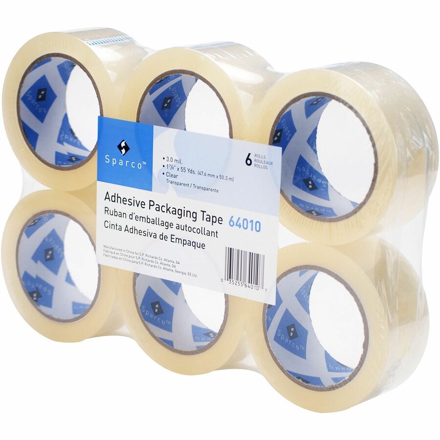 Sparco Premium Heavy-duty Packaging Tape Roll - 55 yd Length x 1.88" Width - 3" Core - Clear - 3 mil - Acrylic Backing - Tear Resistant, Split Resistant, Breakage Resistance - For Packing - 1 Roll