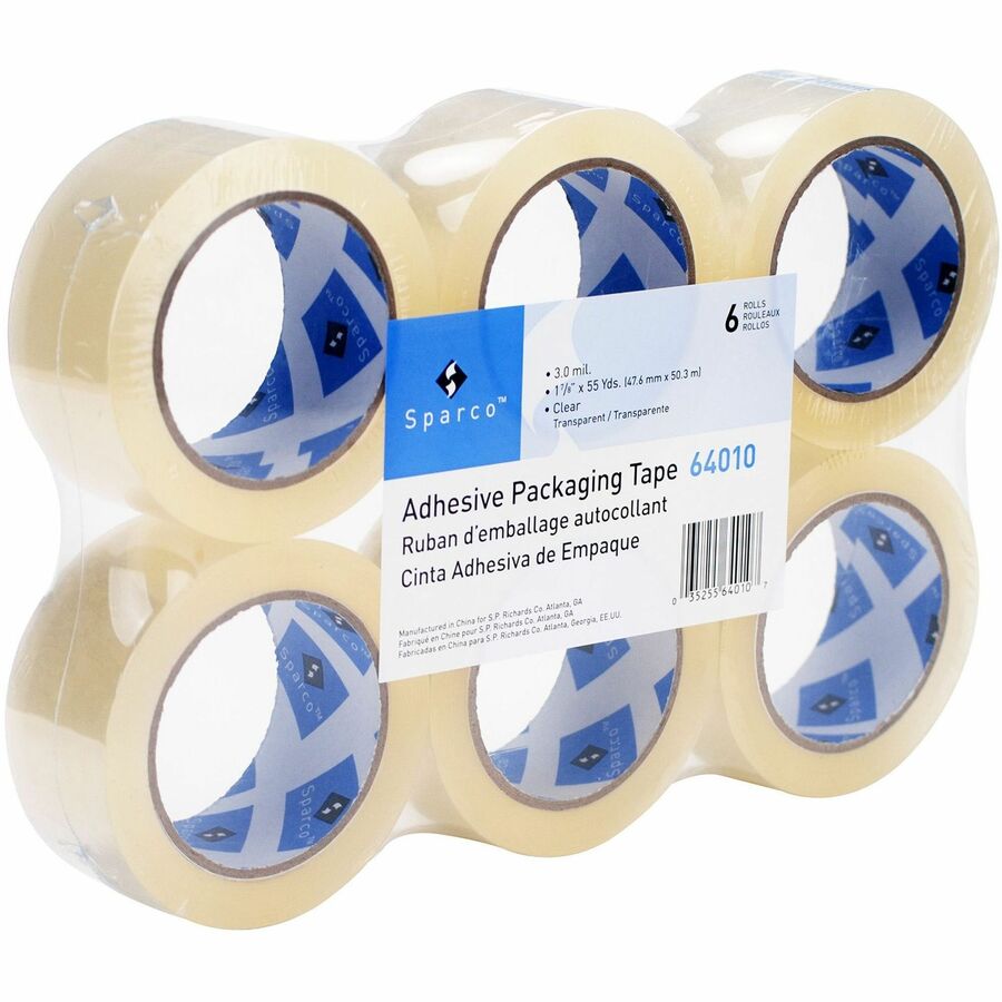 Sparco Premium Heavy-duty Packaging Tape Roll - 55 yd Length x 1.88" Width - 3" Core - Clear - 3 mil - Acrylic Backing - Tear Resistant, Split Resistant, Breakage Resistance - For Packing - 1 Roll