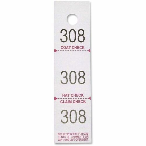 Sparco 3-Part Coat Check Tickets - White - 500 / Pack