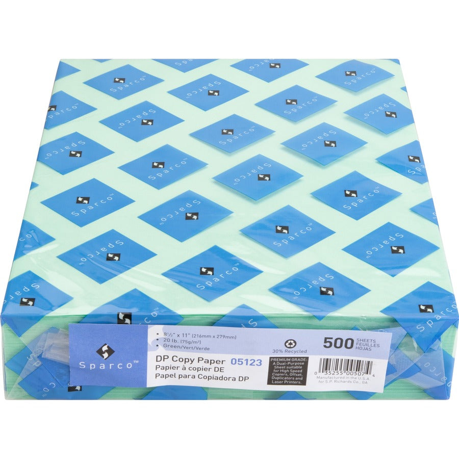 Sparco Premium Copy Paper - Green - Letter - 8 1/2" x 11" - 20 lb Basis Weight - Sustainable Forestry Initiative (SFI) - Lint-free, Acid-free, Archival-safe - Green - 500 / Ream