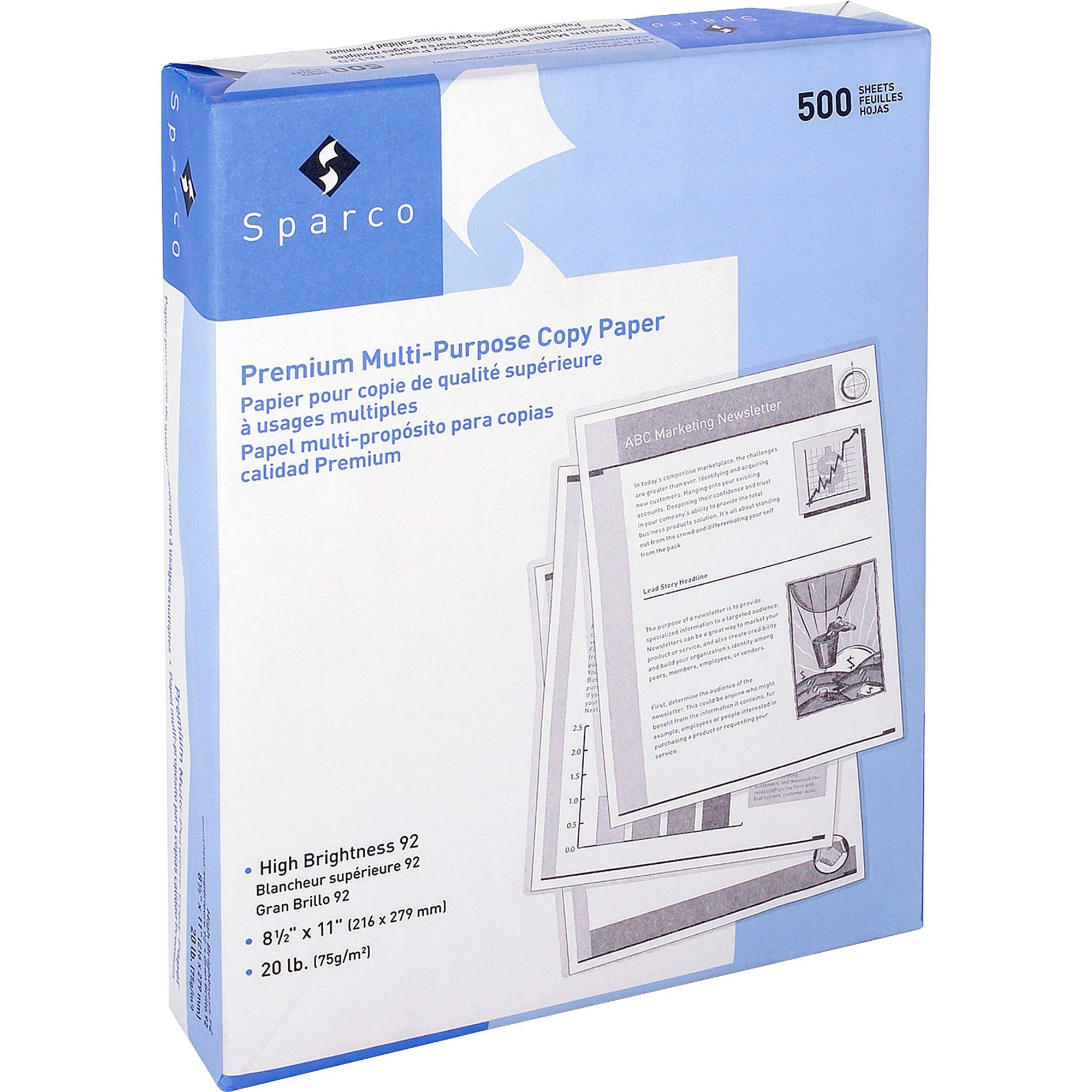 Sparco Multipurpose Copy Paper - 92 Brightness - Letter - 8 1/2" x 11" - 20 lb Basis Weight - Sustainable Forestry Initiative (SFI) - Acid-free - White - 500 Sheets per Ream - 10 / Carton