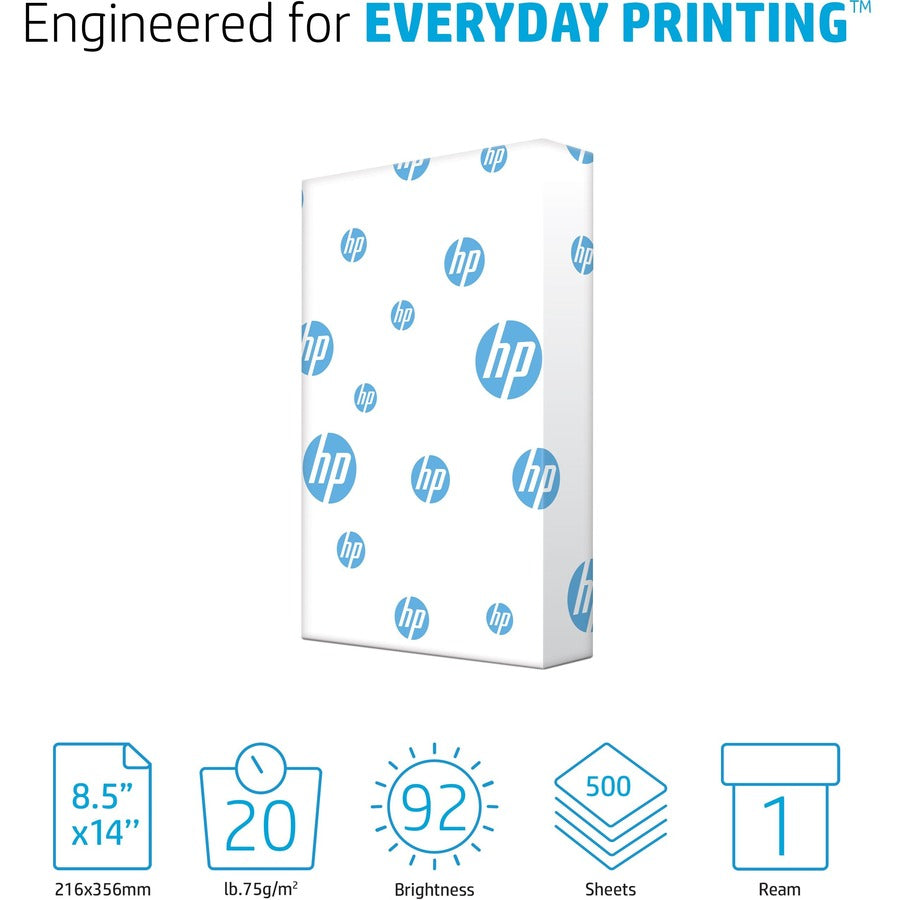 HP Papers Office20 Paper - White - 92 Brightness - Legal - 8 1/2" x 14" - 20 lb Basis Weight - Smear Resistant, Quick Drying - White - 500 / Ream
