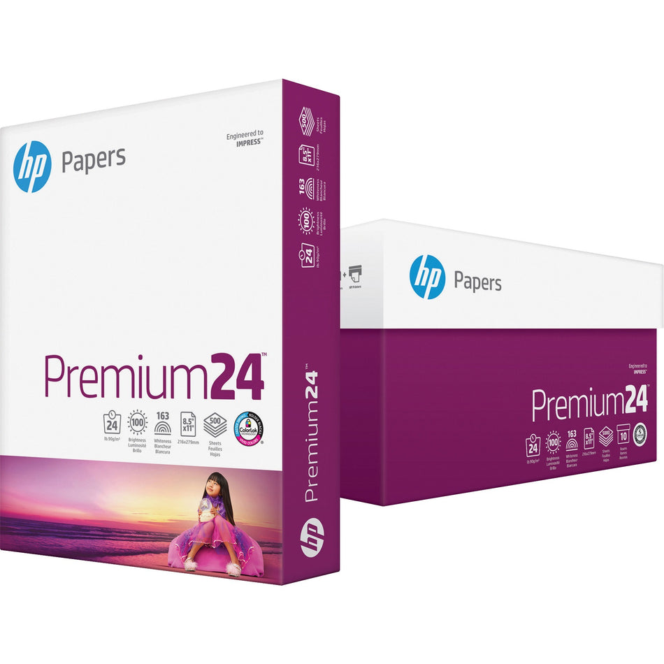 HP Papers Premium Paper - 1 Ream - White - 100 Brightness - Letter - 8 1/2" x 11" - 24 lb Basis Weight - Smooth - Double-sided, Heavyweight, Jam-free, Acid-free - White - 500 / Ream
