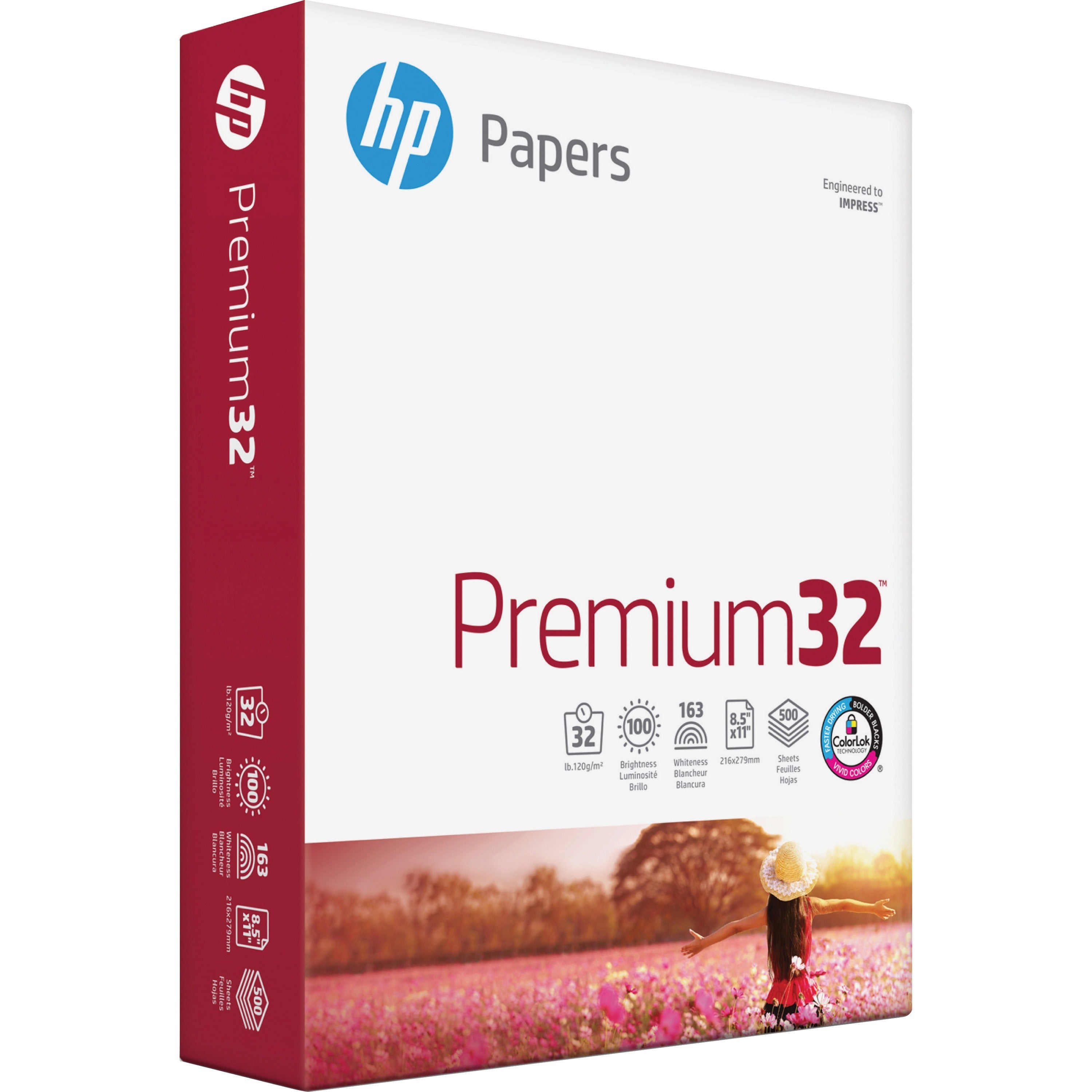 HP Papers Premium32 Laser Paper - White - 100 Brightness - Letter - 8 1/2" x 11" - 32 lb Basis Weight - Acid-free, Heavyweight - White - 500 / Ream