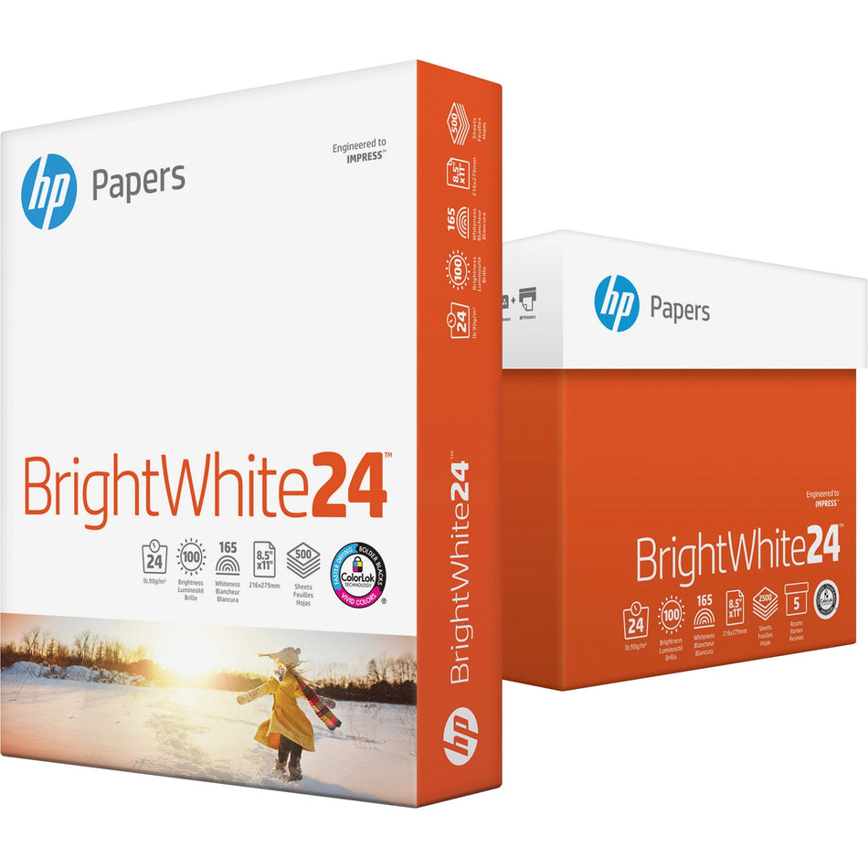 HP Papers BrightWhite24 Office Paper - White - 100 Brightness - Letter - 8 1/2" x 11" - 24 lb Basis Weight - Quick Drying, Smear Resistant - White - 500 / Ream