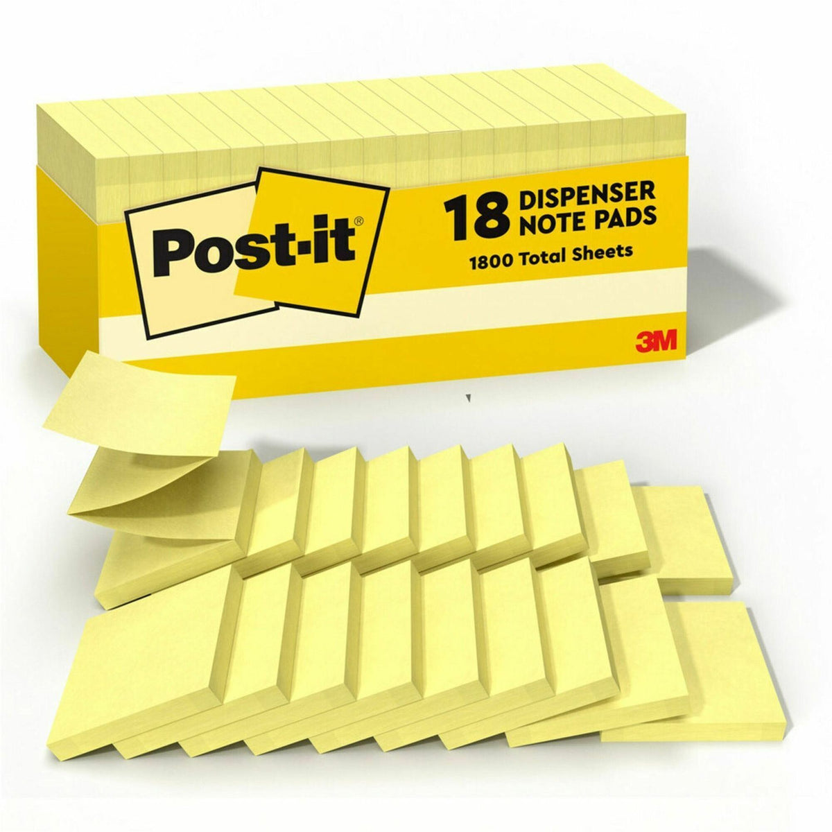 Post-it® Dispenser Notes - 1620 - 3" Flag/Note Width x 3" Flag/Note Length - Square - 90 Sheets per Pad - Unruled - Canary Yellow - Paper - Self-adhesive, Removable - 18 / Pack