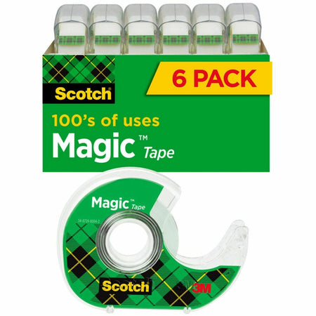 Scotch 3/4"W Magic Tape - 18.06 yd Length x 0.75" Width - 1" Core - Matte - Clear - Dispenser Included - Handheld Dispenser - Tear Resistant - For Mending, Splicing - 6 / Pack