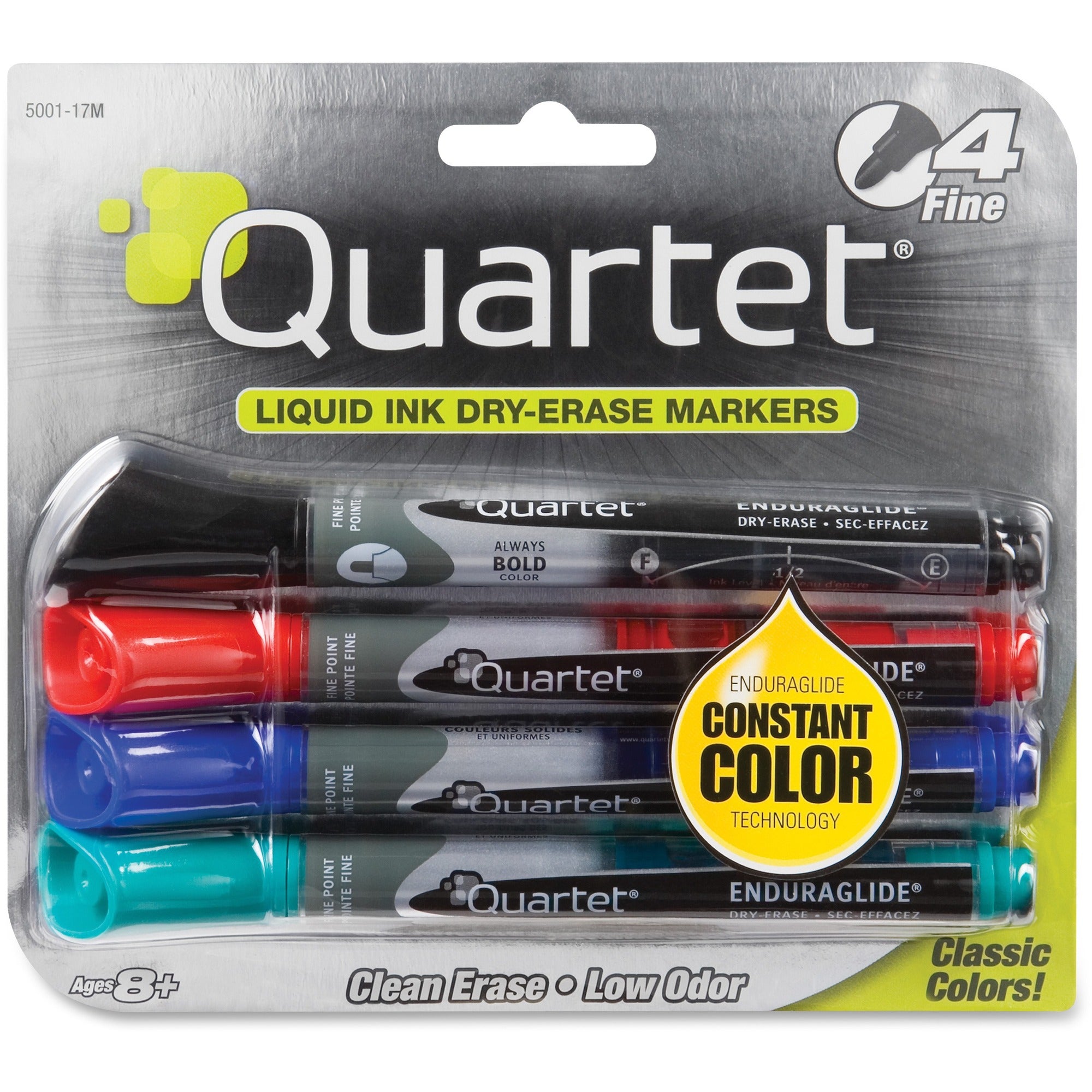 Quartet EnduraGlide Dry-Erase Markers - Fine Marker Point - Red, Green, Black, Blue Ink - 4 / Set