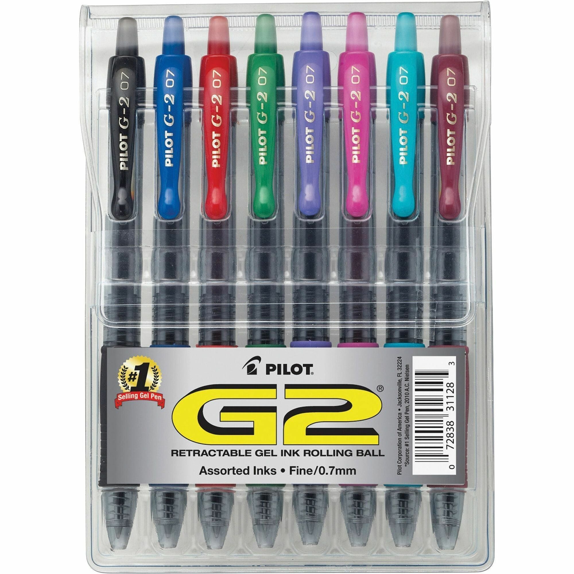 Pilot G2 Retractable Gel Ink Rollerball Pens - 0.7 mm Fine Pen Point - Refillable - Retractable - Assorted Ink - Gel-based - 8 / Pack