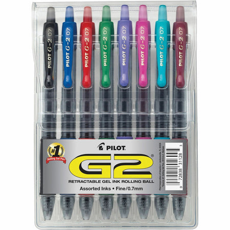 Pilot G2 Retractable Gel Ink Rollerball Pens - 0.7 mm Fine Pen Point - Refillable - Retractable - Assorted Ink - Gel-based - 8 / Pack
