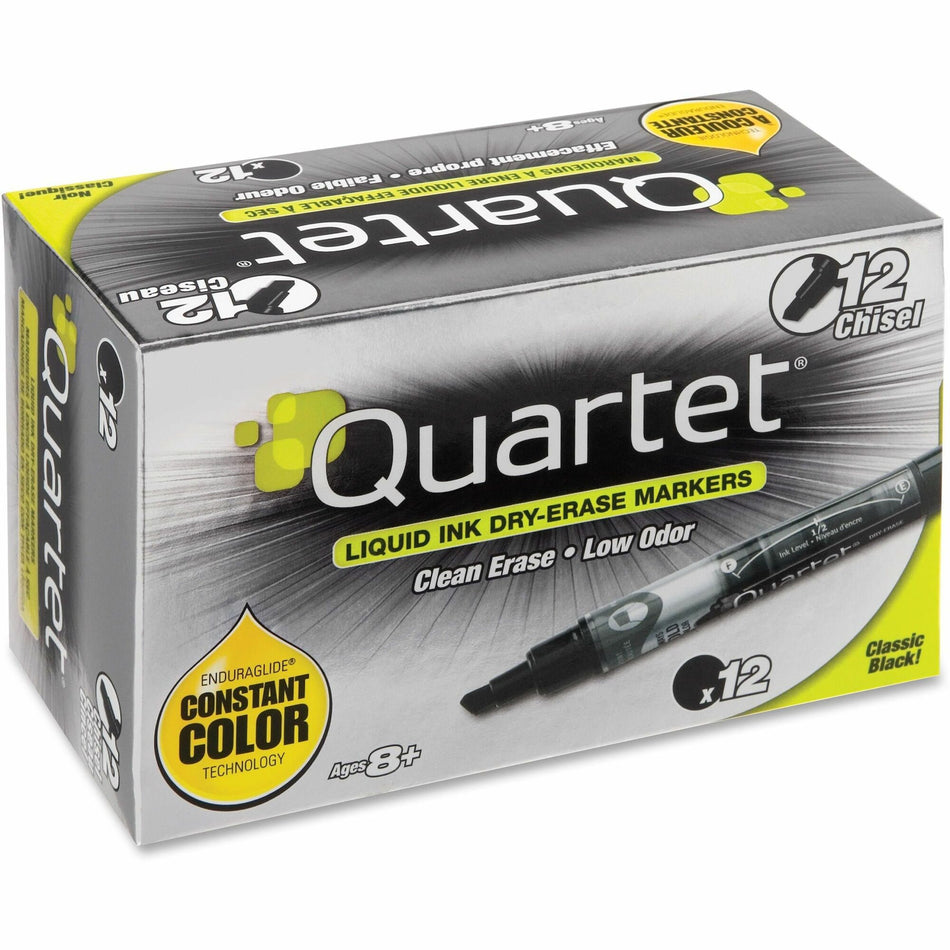 Quartet EnduraGlide Dry-Erase Markers - Chisel Marker Point - Black Ink - Transparent Barrel - 1 Dozen